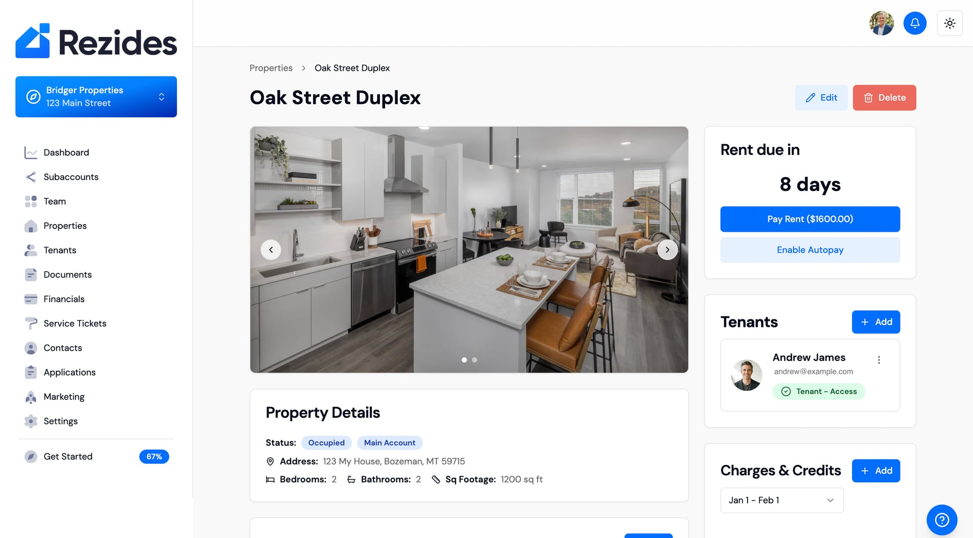 Rezides Tenant Portal - Light Mode